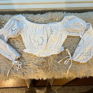 White Lace Long Sleeve Crop Top